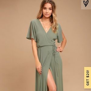 Lulus Olive maxi wrap dress
